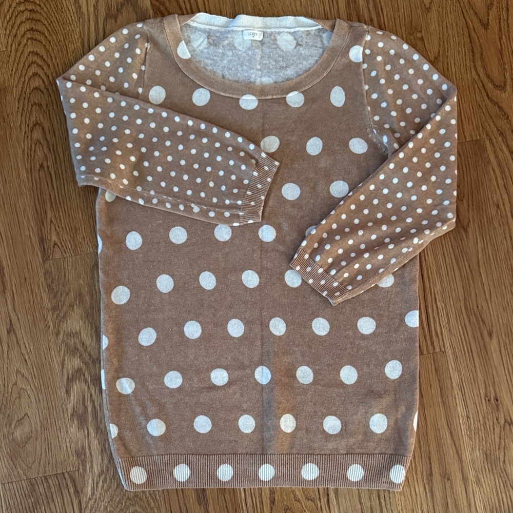 J. Crew Tan and Cream Polka Knit Crewneck